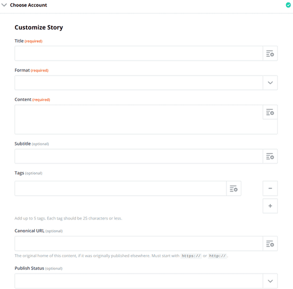 Zapier Custom Story form